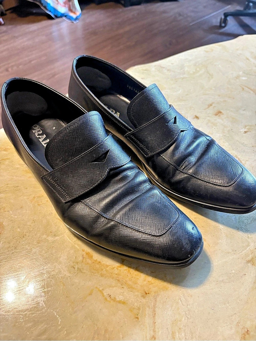 Prada Saffiano Leather Penny Loafers Men's Black US 11
